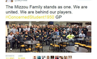 The Mizzou football team protesting against racism on campus
